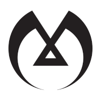 a black and white symbol with a triangle in the middle of a circle