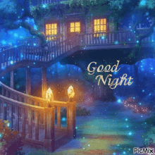 a picture of a tree house with the words good night written on it