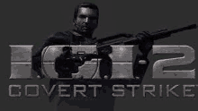 a man is holding a gun in a video game called covert strike 2 .