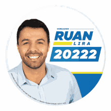 a man is smiling in front of a ruan lira 2022 logo