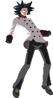 a pixel art drawing of a man in a white jacket and black pants