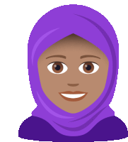 a woman wearing a purple head scarf is smiling