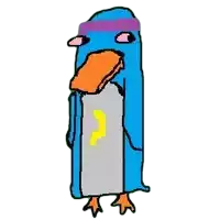 a cartoon of a penguin wearing a purple headband and a yellow star on its chest .