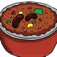 a cartoon drawing of a bowl of chili with beans