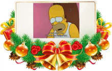 a picture of homer simpson is surrounded by christmas decorations including bells