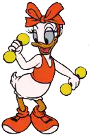 a cartoon of daisy duck holding dumbbells in her hands