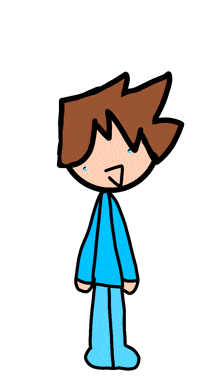 a drawing of a boy in a blue shirt and blue pants