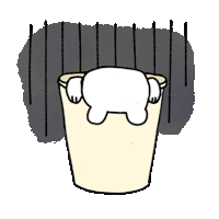 a cartoon of a person in a bucket with their head sticking out of it