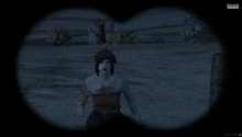 a screenshot of a video game shows a woman in a red and white top