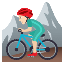 a man wearing a red helmet is riding a blue bicycle