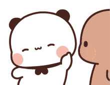 a cartoon drawing of a panda bear and a brown bear talking to each other