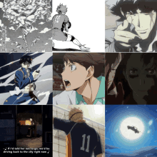 a collage of anime characters including one with the number 11 on his shirt