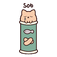 a cartoon of a cat in a can with fish and the word sob written on it .