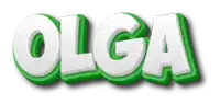 the name olga is written in white and green