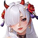 a girl with white hair and horns is wearing a choker and earrings .