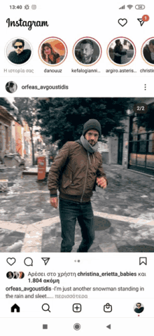 a screenshot of the instagram app showing a man in a jacket