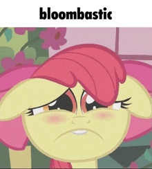 bloombastic from my little pony is making a sad face with her eyes closed .