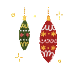 three christmas ornaments hanging from a string on a white background