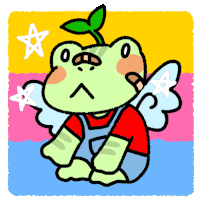 a cartoon of a frog with wings and a star in the background