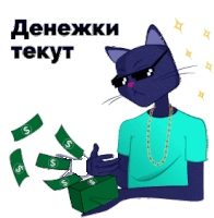 a cat with sunglasses and a necklace is holding a wallet full of dollar bills