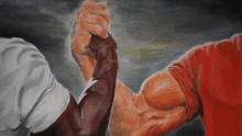 a painting of two men arm wrestling each other