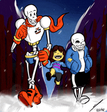 a drawing of papyrus sans and frisk with the number 03142 on the bottom