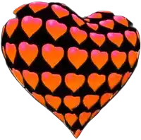 a black and orange heart with pink hearts all over it