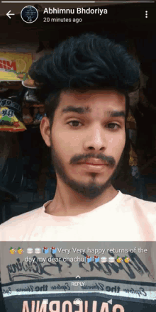 a man with a beard has a snapchat story written by abhimnu bhdariya