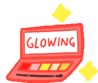 a drawing of a laptop with the word glowing on the screen