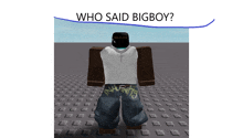 a picture of a roblox character with the words " who said bigboy " above it