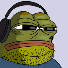 a cartoon of a frog wearing headphones and a blue shirt