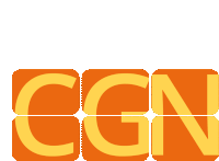 an orange and yellow logo that says cgn on a white background