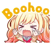 a cartoon of a girl screaming with the word boohoo behind her