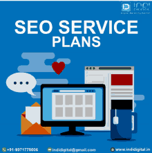 a blue poster advertising seo service plans