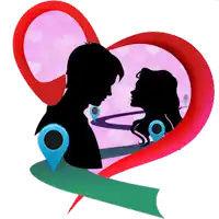 a silhouette of a man and a woman in a heart with a green ribbon