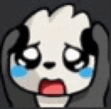 a cartoon panda is crying with tears coming out of his eyes .