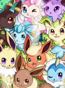 a bunch of eevee rabbits are laying on a table