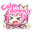 a sticker of a girl with pink hair saying `` calm down ''