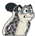 a cartoon of a snow leopard with a very angry look on its face .