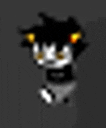 a blurred image of a black and white cartoon character with yellow eyes