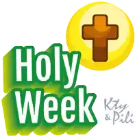 a logo for holy week with a cross on a yellow circle