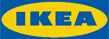 a blue and yellow logo for ikea on a blue background