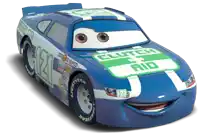 a blue and white race car with the word clutch aid on the side