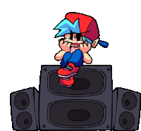 a cartoon character is sitting on top of a speaker with his hands on his face