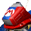 a pixel art of a red and blue motorcycle with a pepsi can on the front .