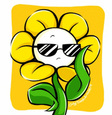 a cartoon drawing of a flower wearing sunglasses and the words only trash artist on the bottom