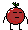 a pixel art illustration of a red apple with arms and legs and a face .