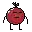 a pixel art illustration of a red apple with arms and legs and a face .