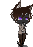 a drawing of a boy with purple eyes and ears