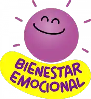 a purple smiley face with the words bienestar emocional written below it